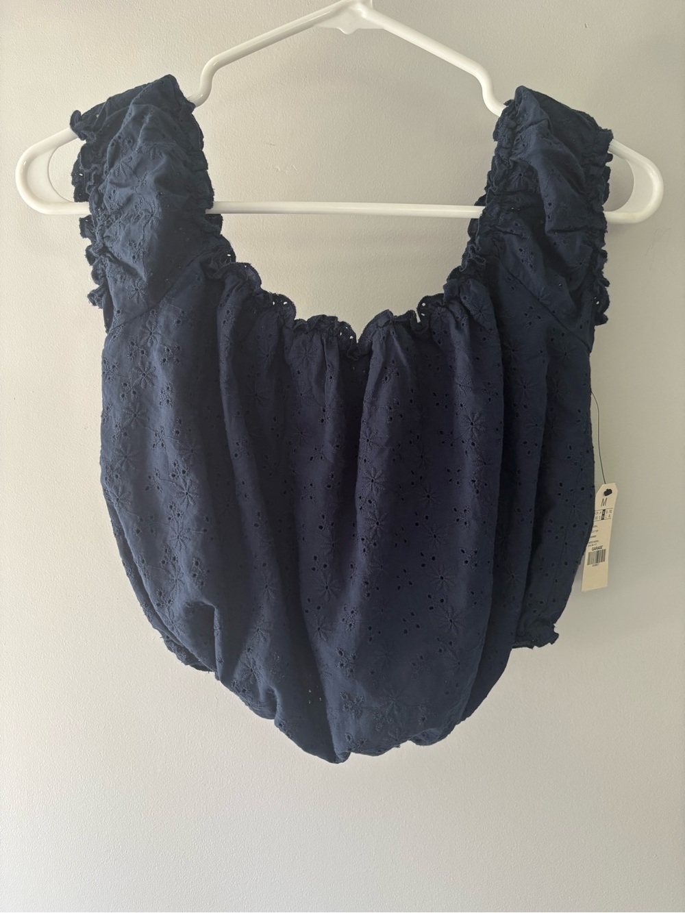 Garage Navy Eyelet Ruffle Shoulder Cotton Tank Top